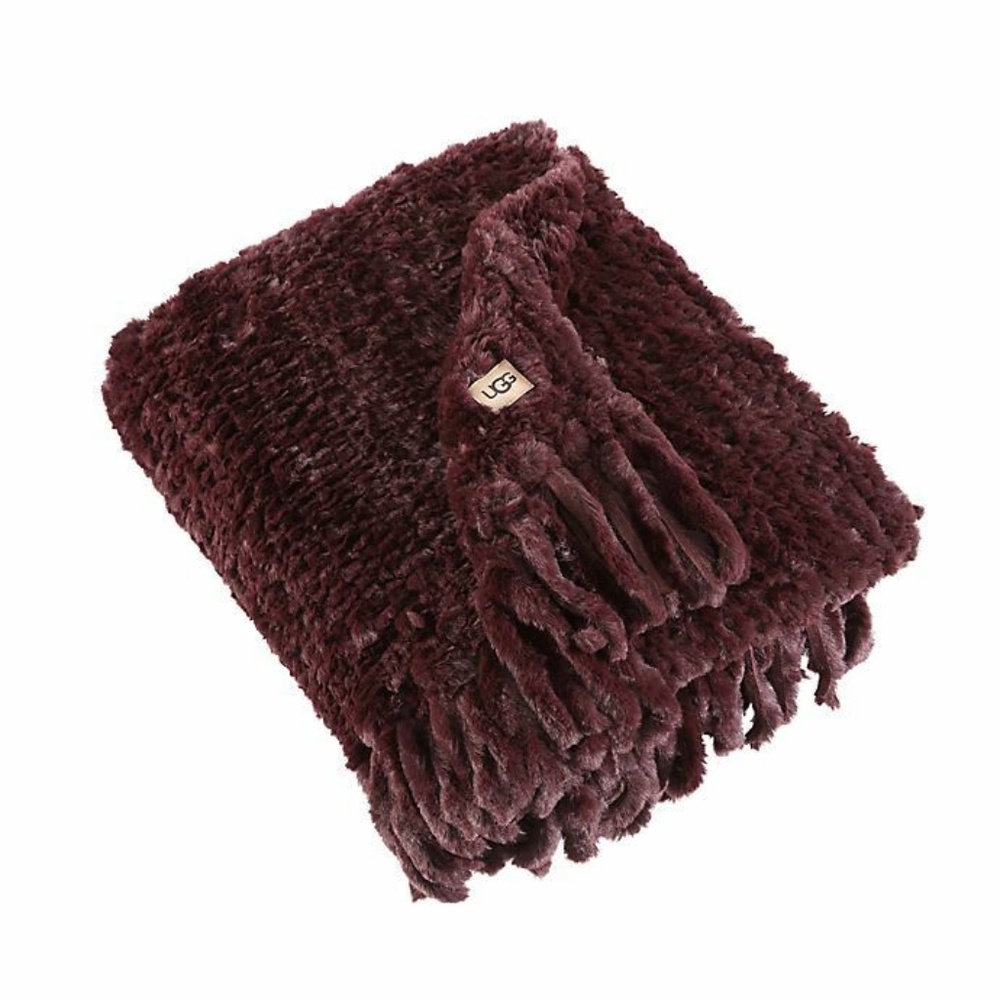UGG Meadow Hand-Knitted w/Fringe 50-Inch x 70-Inch Throw Blanket in Cabernet